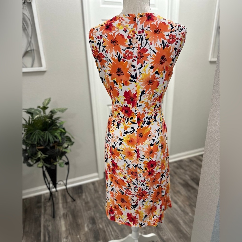 Jones New York Women’s White Red Orange Yellow Floral Midi V-Neck Dress Size 12 - Picture 3 of 7